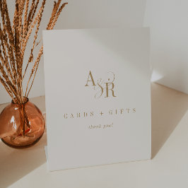 ANDREAミニマル金ゴールドクリーム婚礼カードとギフト 台座サイン
