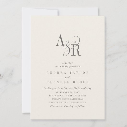 ANDREA Beige QR Code Classic Elegant Wedding 招待状 (正面)