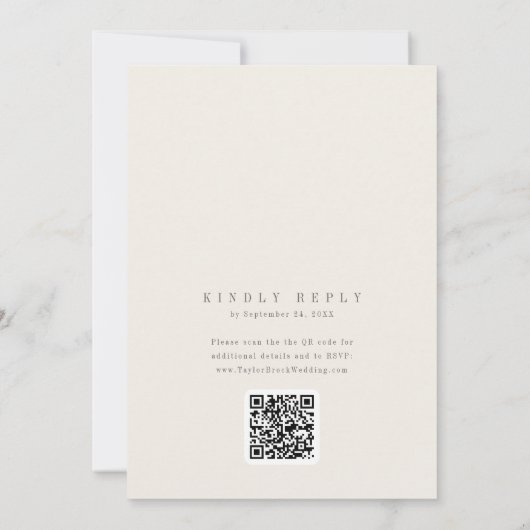 ANDREA Beige QR Code Classic Elegant Wedding 招待状 (裏面)