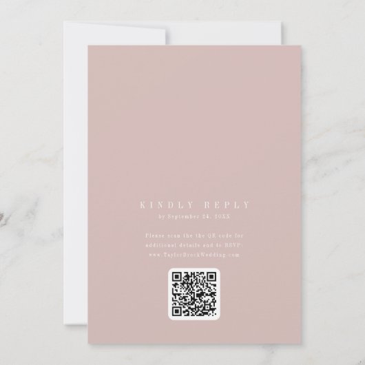 ANDREA Blush Pink QR Code Classic Elegant Wedding 招待状 (裏面)
