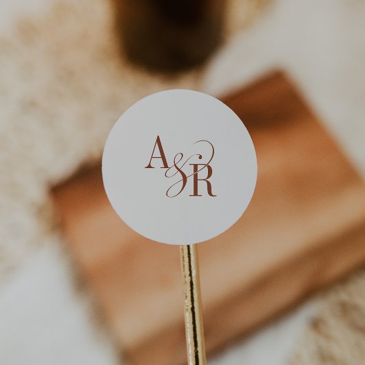 ANDREA Boho Cream Modern Simple Wedding Monogram ラウンドシール