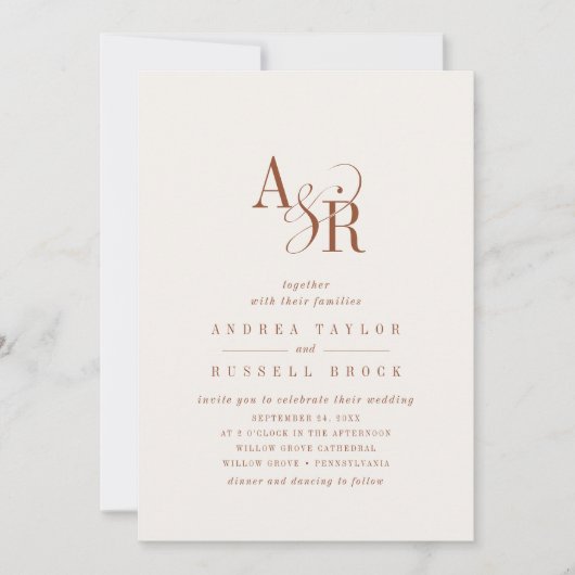 ANDREA Boho Cream QR Code Classic Elegant Wedding 招待状 (正面)