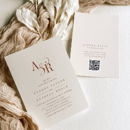 ANDREA Boho Cream QR Code Classic Elegant Wedding 招待状