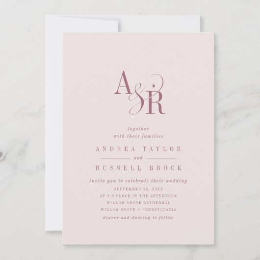 ANDREA Burgundy and Blush QR Code Elegant Wedding 招待状 (正面)