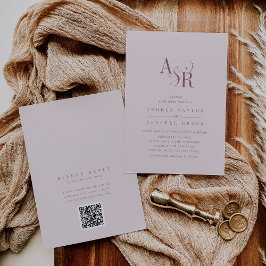 ANDREA Burgundy and Blush QR Code Elegant Wedding 招待状
