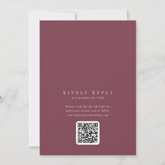 ANDREA Burgundy QR Code Classic Elegant Wedding 招待状 (裏面)