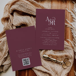 ANDREA Burgundy QR Code Classic Elegant Wedding 招待状