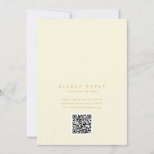 ANDREA Butter Yellow QR Code Elegant Wedding 招待状 (裏面)