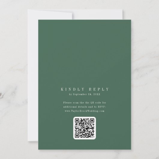 ANDREA Dark Green QR Code Classic Elegant Wedding 招待状 (裏面)