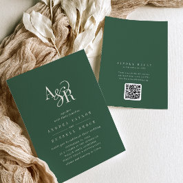 ANDREA Dark Green QR Code Classic Elegant Wedding 招待状
