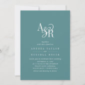 ANDREA Dark Teal QR Code Classic Elegant Wedding 招待状 (正面)