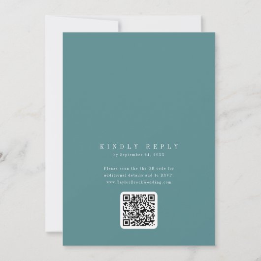 ANDREA Dark Teal QR Code Classic Elegant Wedding 招待状 (裏面)