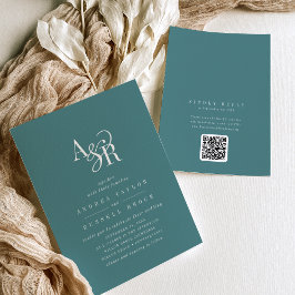 ANDREA Dark Teal QR Code Classic Elegant Wedding 招待状