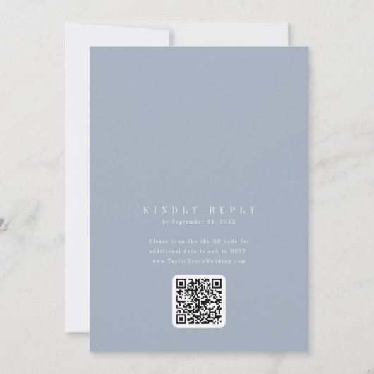 ANDREA Dusty Blue QR Code Classic Elegant Wedding 招待状 (裏面)