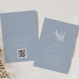 ANDREA Dusty Blue QR Code Classic Elegant Wedding 招待状
