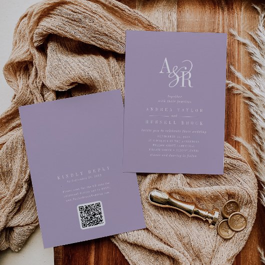 ANDREA Lavender QR Code Classic Elegant Wedding 招待状
