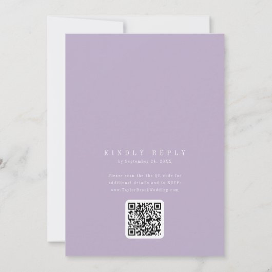 ANDREA Lavender QR Code Classic Elegant Wedding 招待状 (裏面)