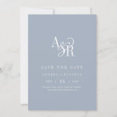 ANDREA Monogram Simple Dusty Blue Minimal Wedding セーブザデート (正面)