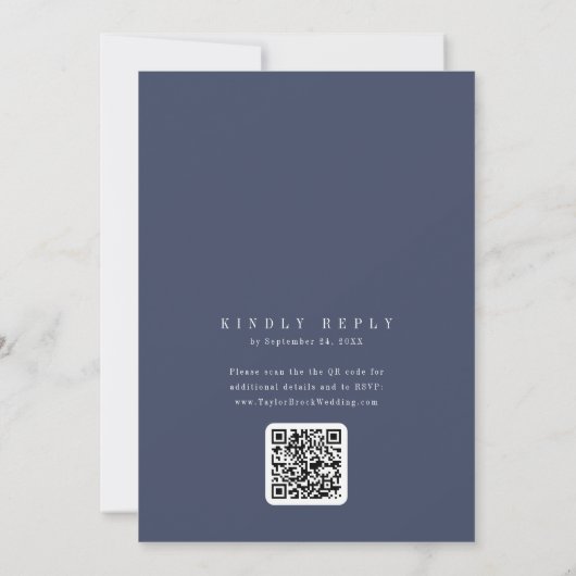 ANDREA Navy Blue QR Code Classic Elegant Wedding 招待状 (裏面)