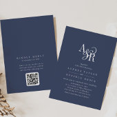 ANDREA Navy Blue QR Code Classic Elegant Wedding 招待状