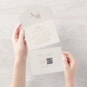 ANDREA QRコードモダンフォーマル金ゴールド結婚クリーム オールインワン招待状 (貼ってはがせる)