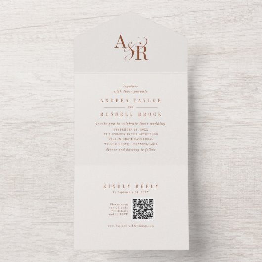 ANDREA QR Code Boho Cream Simple Minimal Wedding オールインワン招待状 (内側)