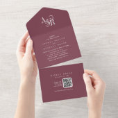 ANDREA QR Code Burgundy Simple Minimal Wedding オールインワン招待状 (貼ってはがせる)