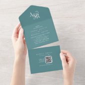 ANDREA QR Code Dark Teal Simple Minimal Wedding オールインワン招待状 (貼ってはがせる)
