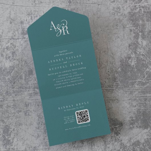 ANDREA QR Code Dark Teal Simple Minimal Wedding オールインワン招待状
