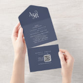 ANDREA QR Code Navy Blue Simple Minimal Wedding オールインワン招待状 (貼ってはがせる)