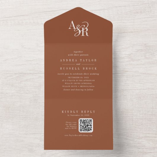 ANDREA QR Code Terracotta Simple Minimal Wedding オールインワン招待状 (内側)