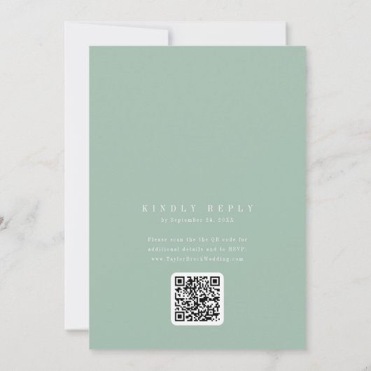 ANDREA Sage Green QR Code Classic Elegant Wedding 招待状 (裏面)