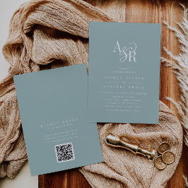 ANDREA Teal Blue QR Code Classic Elegant Wedding 招待状