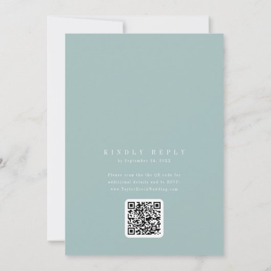 ANDREA Teal Blue QR Code Classic Elegant Wedding 招待状 (裏面)