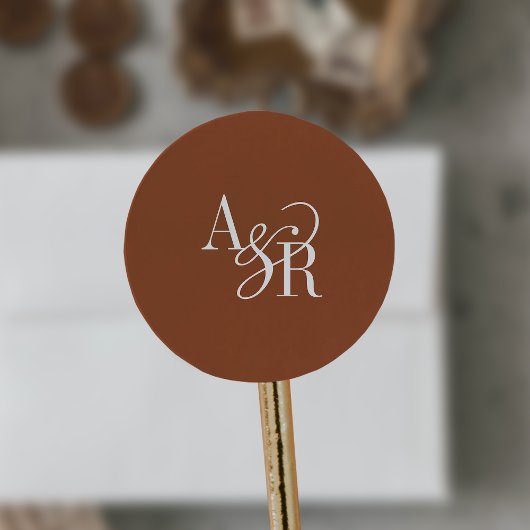 ANDREA Terracotta Modern Simple Wedding Monogram ラウンドシール