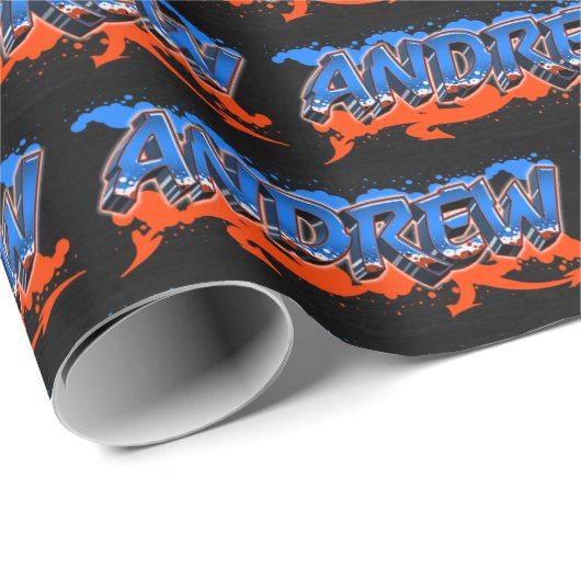 Andrew Vorname Name Graffiti blue orange ラッピングペーパー (ロールコーナー)