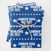 Andrew Yang NYC 2021白い星パターンブルー ラッピングペーパーシート (インサイチュ)