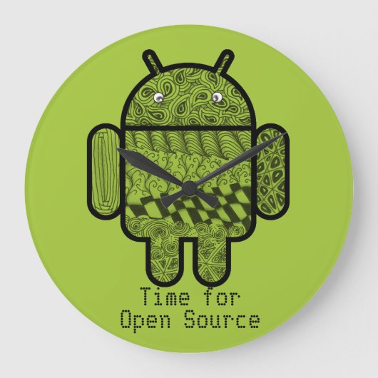 Android™のロボットのためのペイズリーの落書きのキャラクター ラージ壁時計 (正面)
