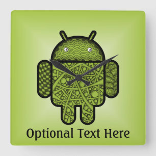 Android™のロボットのための泡落書きのキャラクター スクエア壁時計