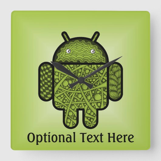 Android™のロボットのための泡落書きのキャラクター スクエア壁時計 (正面)