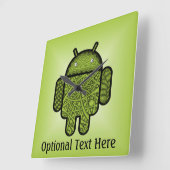 Android™のロボットのための泡落書きのキャラクター スクエア壁時計 (傾斜)