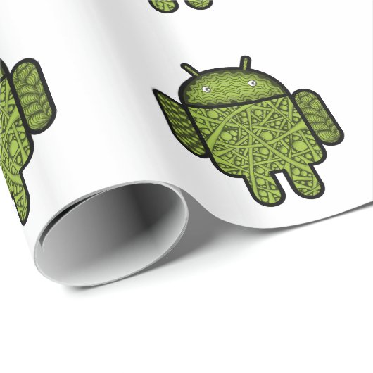 Android™のロボットのための泡落書きのキャラクター ラッピングペーパー (ロールコーナー)