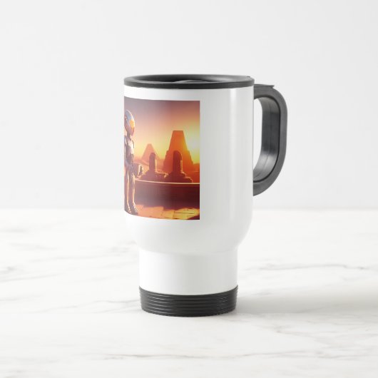 Android Drinking Coffee Looking At Pyramids トラベルマグ (正面右)