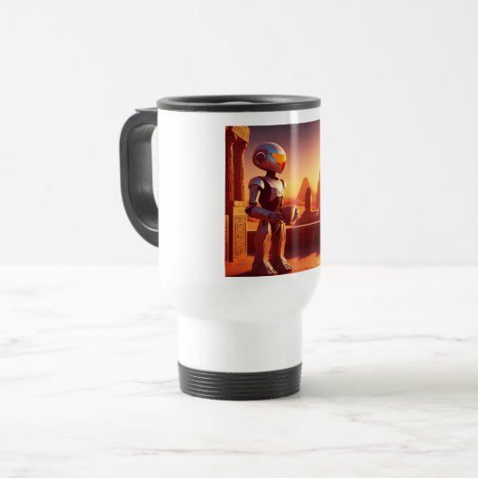 Android Drinking Coffee Looking At Pyramids トラベルマグ (正面左)