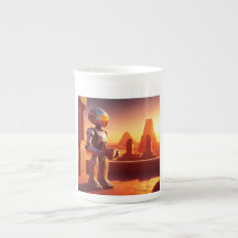 Android Drinking Coffee Looking At Pyramids