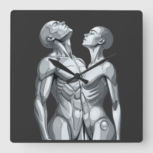 Android Union: Cyborg Couple Square Wall Clock スクエア壁時計 (正面)