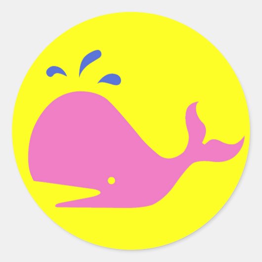 Andy Whale Singletons ピンク+ブルー on イエロー ラウンドシール (正面)