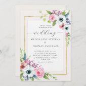 Anemoneエレガント金ゴールドフローラフレ結婚ーム 招待状 (正面/裏面)