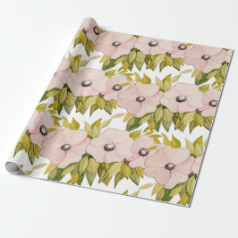 Anemoneソフトピンクの花水彩手色彩の鮮やか形 ラッピングペーパー