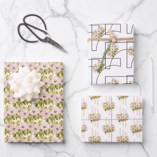 Anemoneピンクの花水彩手色彩の鮮やか形 ラッピングペーパーシート (正面)